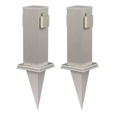 Immagine di ledscom.de 2 x Polly colonna di presa da giardino con picchetto a terra per esterni, IP44, gang, acciaio inox, quadrato, 27cm