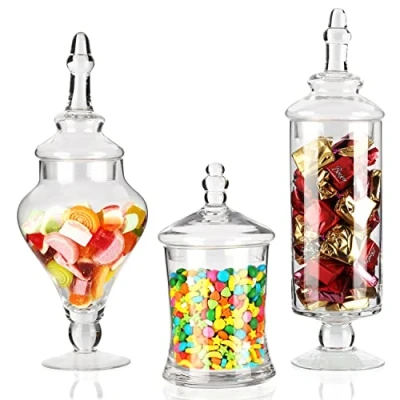 Immagine di BELLE VOUS Set di 3 bomboniere in vetro trasparente con coperchio, per matrimoni, casa, cibo, buffet, biscotti, cucina e feste