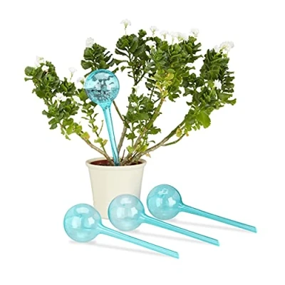 Immagine di Relaxdays Set 4 Sfere per Irrigazione, Dosatori d’Acqua Piante da Vaso, Durata 2 Settimane, in Plastica, Azzurro, pz