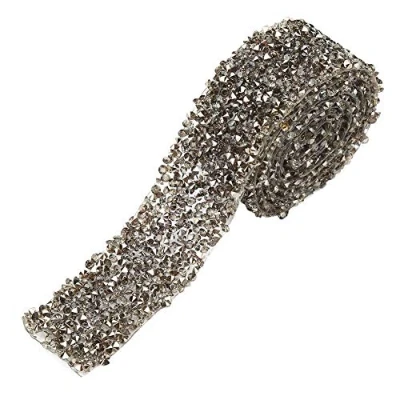 Immagine di Diamond Ribbon, 1 yard Lunghezza 1.2inch Larghezza Sparkle Crystal Rhinestone Ribbon Mesh avvolgere rotolo per torte nuziali, decorazioni di compleanno, Baby Shower Eventi(Grigio)