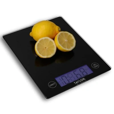 Immagine di Taylor Bilancia da Cucina con Piattaforma in Vetro, ad Alta Precisione, Funzione Tara, Schermo LCD Extra Large, Nero, Portata Massima 5 kg/5000 ml