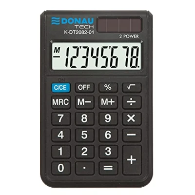 Immagine di Calcolatrice DONAU TECH/K DT2082 01 a 8 cifre/97 x 60 11 mm/colore: nero/calcolatrice con display cifre/Dual Power Solar funzionamento batteria/design compatto