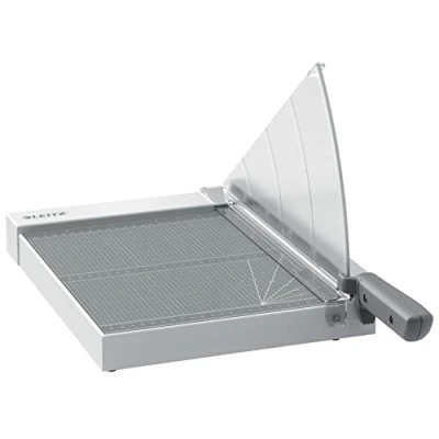 Immagine di Leitz Precision Taglierina a Ghigliottina da Ufficio, Lama in Acciaio, Guida con Bordo Luminoso, Piano di Taglio Legno Laminato, taglia fino 10 fogli carta formato A4 per 305 mm lunghezza
