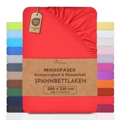 Immagine di NatureMark lenzuolo con angoli elasticizzati in microfibra, 200 x 220 cm, altezza 40 100% poliestere, rosso