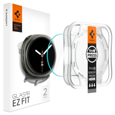 Immagine di Spigen Glas.tR EZ Fit Vetro Temperato compatibile con Samsung Galaxy Watch8, 44mm, 2 Pezzi, Incompatibile il case, Installazione Facile, Cristallino, Durezza 9H Pellicola prottetiva