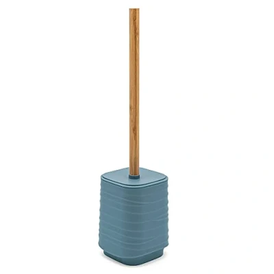 Immagine di Scopino per WC Turchese Cobalto, in ABS con Manico bambù Naturale, Linea Wave (Scopino WC)