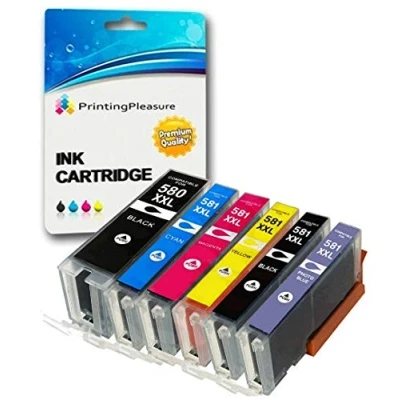 Immagine di 6 Compatibili PGI 580/CLI 581 XXL Cartucce d&#039;inchiostro per Canon Pixma TS8150 TS8151 TS8152 TS8250 TS8251 TS8252 TS9150 TS9155 580PGBK CLI 581BK 581C 581M 581Y 581PB