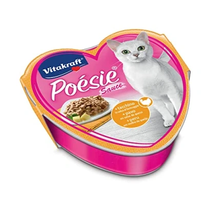 Immagine di VITAKRAFT Poésie Création, alimento Umido per Gatti,con Tacchino in Salsa di Formaggio, con bocconcini squisita Salsa, Gatti Adulti, Senza l&#039;aggiunta zuccheri e Cereali (15x 85g)