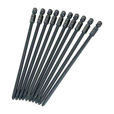 Immagine di 10pcs 150mm Lungo Phillips Bits Cacciavite Set S2 Acciaio 1/4 pollici Hex Shank Croce Testa PH2 Magnetico Bit Strumento