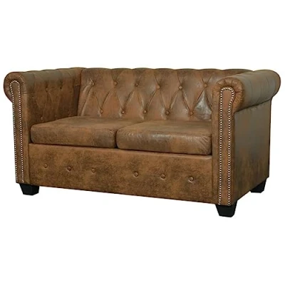 Immagine di vidaXL Divano Chersterfield a 2 posti Imbottito Pelle Artificiale Marrone Sofa