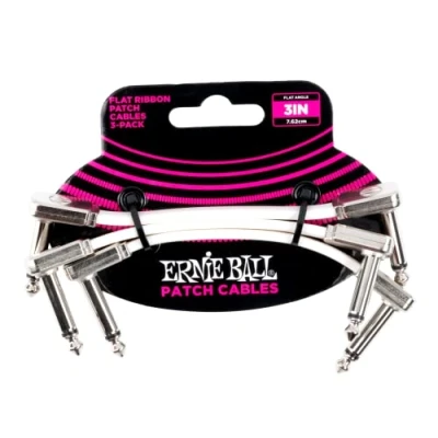 Immagine di Ernie Ball, Cavo patch piatto a nastro, 7,62 cm, confezione da 3, colore bianco