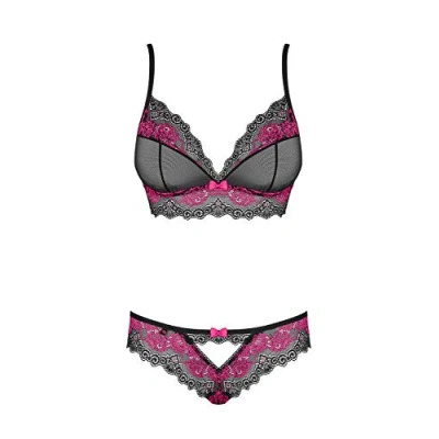 Immagine di Obsessive Completo Intimo Donna a 2 Pezzi: Reggiseno e Tanga, Nero/Fucsia, L XL