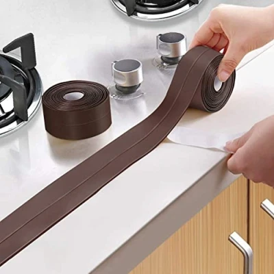 Immagine di Nastro adesivo di lunghezza 3,2 m, striscia mastice autoadesiva per bagno, sigillante lavello a parete, bordo del bacino, cucina(38mm*3.2M Marrone)