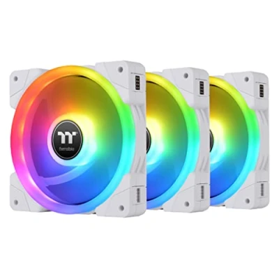Immagine di Thermaltake SWAFAN EX 12 RGB PC Ventola di raffreddamento bianca, confezione da 3, 500 2000 giri/min, connessione magnetica, lame reversibili, controller incluso, CL F161 PL12SW A
