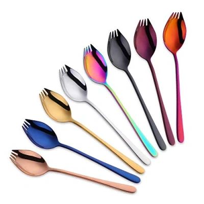 Immagine di Do Buy 8 Pezzi (3 In 1: Forchetta Cucchiaio Coltello) Spork Set Di Posate Acciaio Inox (8 Colori Misti)