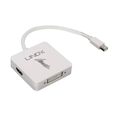 Immagine di LINDY 41039 Mini DisplayPort / DVI HDMI Convertitore [1x Spina 3x Presa DisplayPort, 24+5 poli, HDMI] Bianco