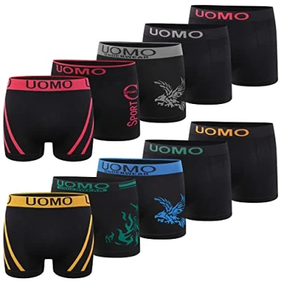 Immagine di L&amp;K 10 Pack Boxer Uomo Pantaloncini Intimo Microfibra Retro Colore Nero con Motivi 1209 XXL 3XL