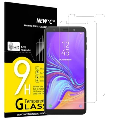 Immagine di NEW&#039;C 2 Pezzi, Vetro Temperato per Samsung Galaxy A7 (2018), Pellicola Prottetiva Anti Graffio, Impronte, Senza Bolle, Durezza 9H, 0,33mm Ultra Trasparente, Resistente