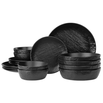 Immagine di Navaris Servizio Piatti da 4 Persone Set di 16 Moderni Colorati Particolari Accessori Cucina Stile Moderno Servizi Tavola in Ceramica Gres Color Ardesia Effetto Lino