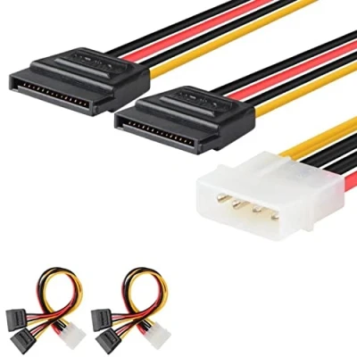 Immagine di J&amp;D 2 Confezioni 4 Pin Molex (LP4) a 2x 15 SATA Cavo Adattatore Splitter (P4) Y Doppio 20cm