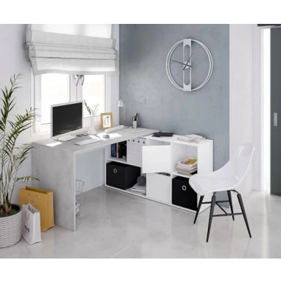 Immagine di Dmora Scrivania Reversibile con libreria a Sei vani, Colore, cm 136 x 74 139, Bianco e Cemento