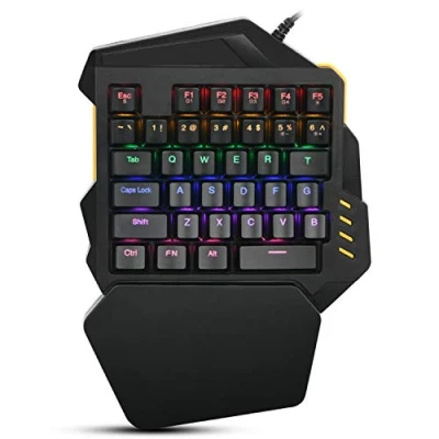 Immagine di ANGUYA Cablato 35 tasti Meccanico con retroilluminazione arcobaleno poggiapolsi per PC/Xbox/PS4 Mini tastiera portatile a una mano e mouse da gioco RGB (G94 meccanica)