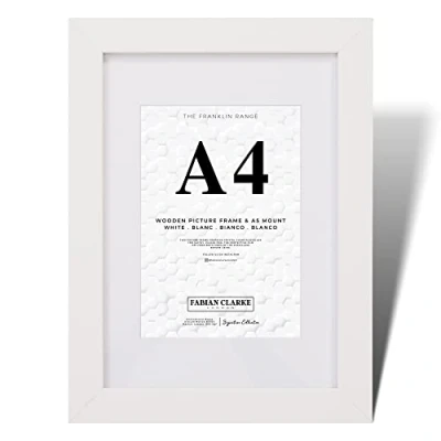 Immagine di Fabian Clarke London® Cornice portafoto in legno bianco A4 per certificato o bacheca con supporto A5 da appendere verticale orizzontale
