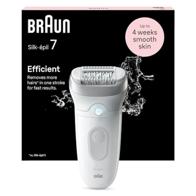 Immagine di Braun Silk épil 7 Depilatore Donna, Epilatore Elettrico Donna Con Testina Ampia Per Una Epilazione Semplice, Wet &amp; Dry, Pelle Liscia a Lungo, 011, Bianco/Argento