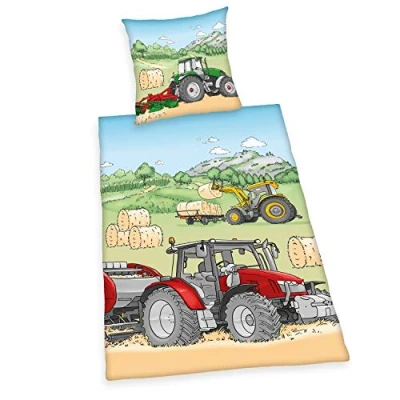 Immagine di Herding Set di Biancheria da Letto Reversibile, Trattore, Federa 80 x cm, Copripiumino 135 200 Cotone Renforcé