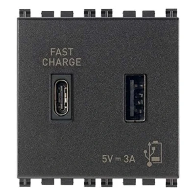 Immagine di Vimar 19295.AC Arké Presa USB 5 V 3 A, 1 uscita tipo A e C, erogano complessivamente per caricare un dispositivo fino o contemporaneamente due dispositivi