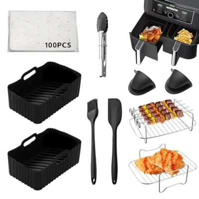 Immagine di 10 Pezzi Accessori Per Friggitrice ad Aria,Silicone aria Accessori,per Ninja Foodi AF400EU AF300EU 7.6L 9.5L e altre friggitrici doppia zona