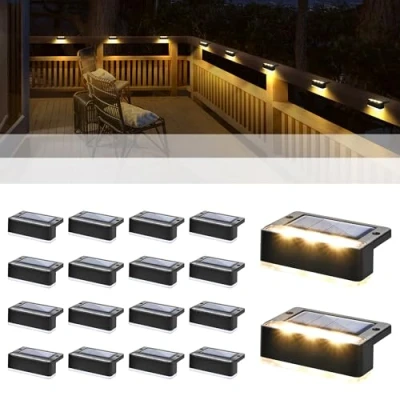 Immagine di Solpex Lampade solari per esterni, 16 pezzi, luce bianca calda scale, luci impermeabili, illuminazione a LED scale esterne, gradini, recinzione, giardino, cortile, decorazione (nero)