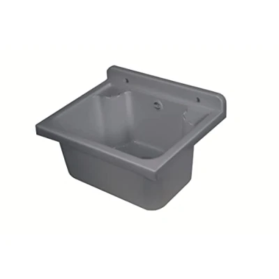 Immagine di Negrari Lavandino Pilozzo a Muro in Resina PP, Resistente agli acidi di uso comune, Kit Completo incluso, L42 X P34 H21, Grigio Cemento