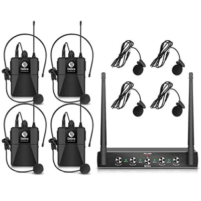 Immagine di Debra Audio Pro UHF Sistema di microfono wireless a 4 canali, con lavalier, ricevitore in metallo, ideale per karaoke, feste karaoke (4 Bodypack (A))