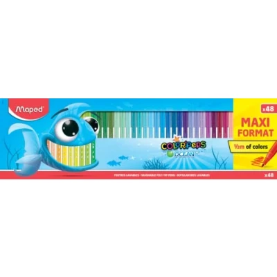 Immagine di Maped Pennarelli OCEAN 48 pezzi Confezione XXL da 1/5 m Punta media 2 mm Perfetto per disegnare e dipingere resistente (non bloccata) Colori vivaci riutilizzabile