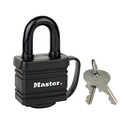 Immagine di Master Lock 7804EURD Lucchetto in Acciaio Laminato Rivestito a Chiave, Nero, 7,8 x 4 2,9 cm
