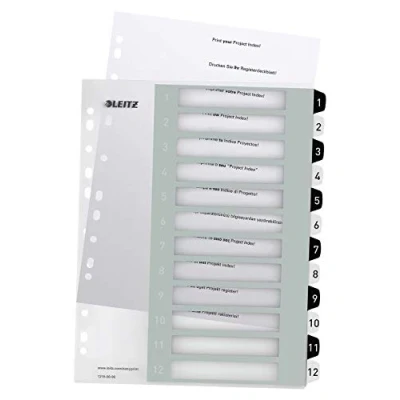 Immagine di Leitz Rubrica con Tasti 1 12, Stampabile Al Pc, Formato A4, Extra Largo, Polipropilene Robusto, Bianco/Nero, Gamma Wow, 12160000