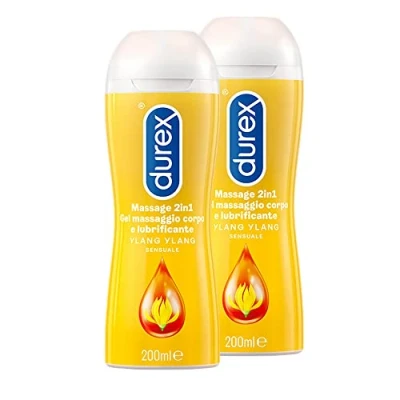 Immagine di Durex Massage 2 in 1 con Ylang 200ml x2, Gel Lubrificante Intimo a Base Acqua e per Massaggi, 400ml