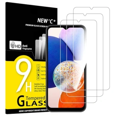 Immagine di NEW&#039;C 3 Pezzi, Vetro Temperato per Samsung Galaxy A14 4G/5G, M14 5G, Pellicola Prottetiva Anti Graffio, Impronte, Senza Bolle, Durezza 9H, 0,33mm Ultra Trasparente, Resistente