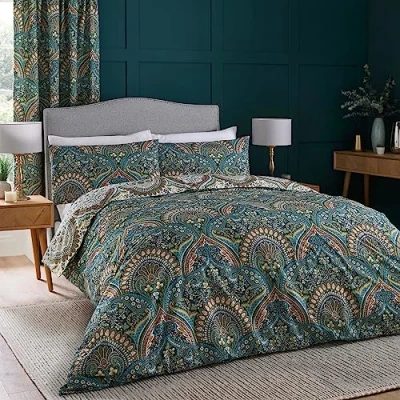 Immagine di Dreams &amp; Drapes Design Set copripiumino reversibile Palais, per letto matrimoniale, colore: foglia di tè