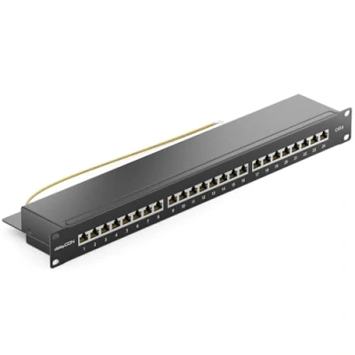 Immagine di deleyCON CAT6 Patch Panel 24 Porte del Desktop 19 Pollici Montaggio Rack Assemblaggio Server 24x RJ45 Schermato TIA568A TIA568B Nero