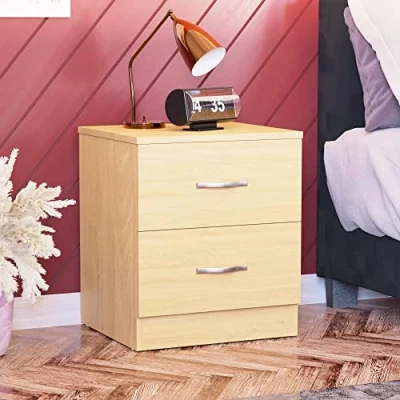 Immagine di Vida Designs comodino in pino, con 2 cassetti, maniglie e guide metallo, Pino