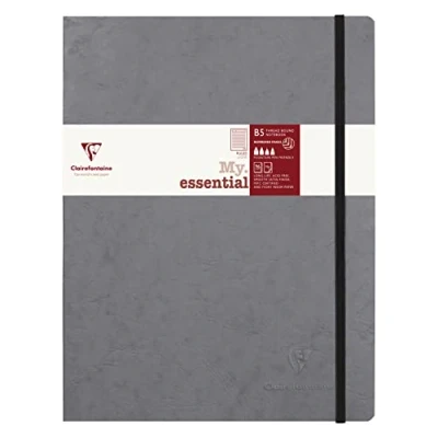 Immagine di Clairefontaine 794465C collezione Age Bag Un taccuino con elastico cucito a filo My.Essential Grigio B5 19x25 cm 192 pag rigate carta Avorio 90g copertina in lustrée effetto cuoio
