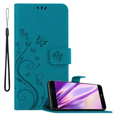 Immagine di Cadorabo Custodia Libro compatibile con Huawei P9 PLUS in BLU Fiore Design di Chiusura Magnetica, Funzione Stand e 3 Vani Carte Portafoglio Cover Case Wallet Book Etui Protezione