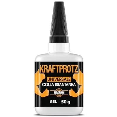 Immagine di 50 g di Colla istantanea extra forte Con punta anti asciugatura inclusa KRAFTPROTZ super densa Utilizzabile universalmente per incollare plastica, vetro, legno, pietra, metallo e altro