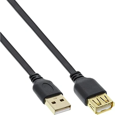 Immagine di InLine® Cavo piatto USB 2.0, connettore A/femmina, nero, contatti oro, 1,5 m