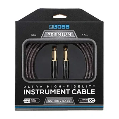 Immagine di Cavo Per Strumenti ad Altissima Fedeltà BOSS BIC P18 18ft / 5.5m Spine Dritte da 1/4&quot; con Connettori Placcati in Oro 24K un suono superiore dalla vostra chitarra o basso