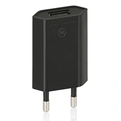 Immagine di Wicked Chili PRO Series Alimentatore di Rete/Adattatore USB Ultra Sottile per Apple iPhone 6/6 / 5C 5S 5 4S 4 3GS, iPod Nano/Touch/Shuffle, 1000 mA, 100 240 V Nero