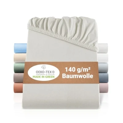 Immagine di BaSaTex Lenzuolo con angoli elasticizzati in jersey biologico 100% cotone certificato GOTS tutte le misure 180 x 200 cm naturale