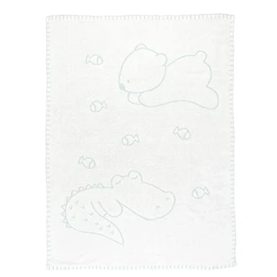 Immagine di Nattou Coperta a Maglia in 100% Cotone, Coccodrillo e Orsetto, Reversibile, 100 x 75 cm, Romeo, Jules Sally, Celeste